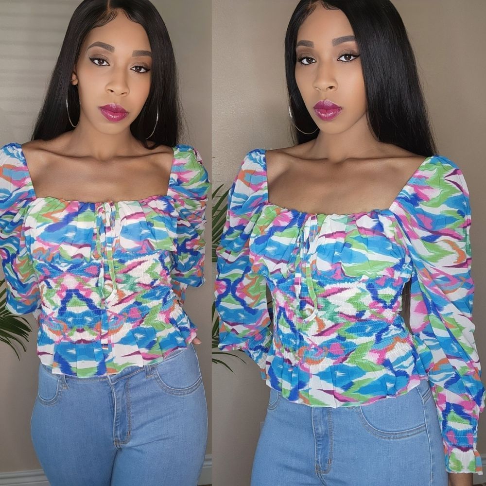 Shirred Colorful Top